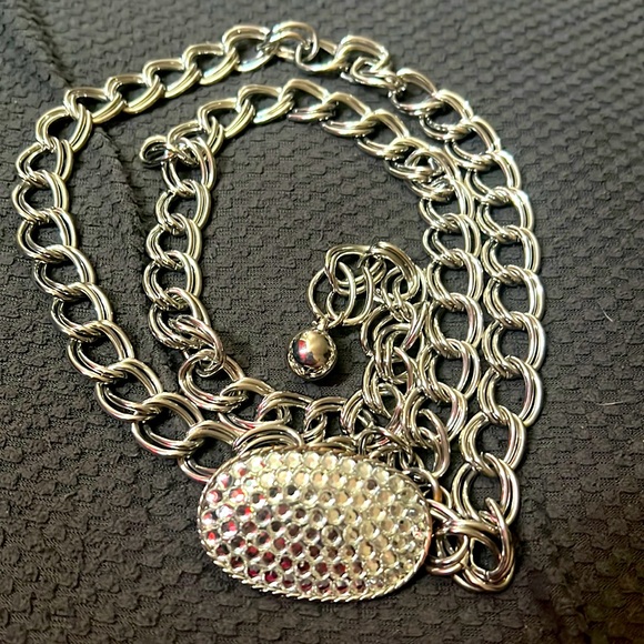 Vintage 1970's KJL (Kenneth Jay Lane) Adj Chain Belt with Rhinestone Buckle - Picture 1 of 4